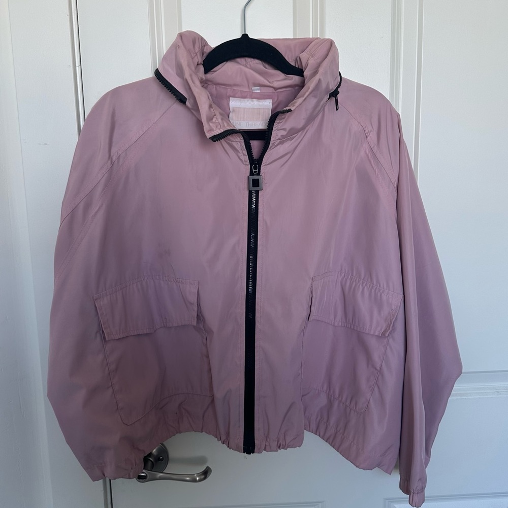 Pink Women’s Cropped Jacket Hidden Hood Size Medium